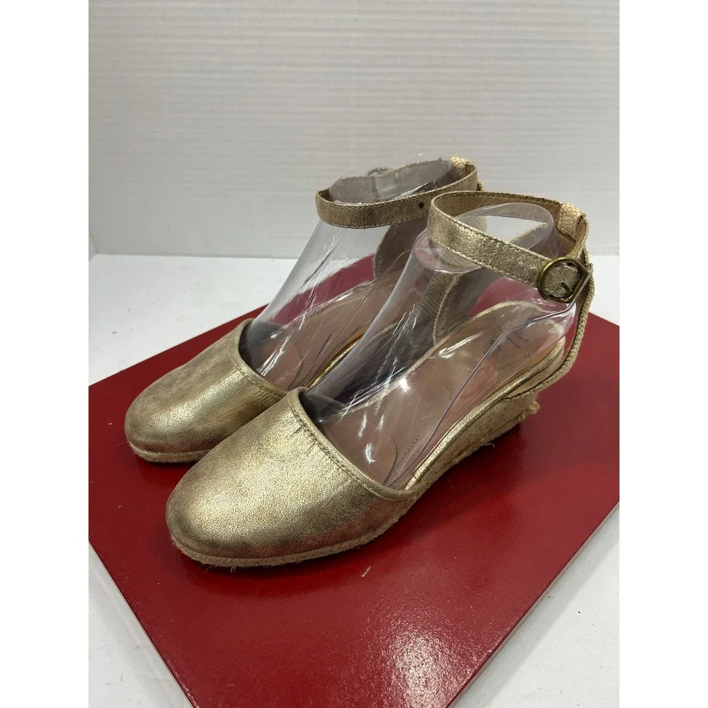 Style & Co Metallic Espadrille Wedges 8M Gold Ankle Strap Boho Summer Glam
